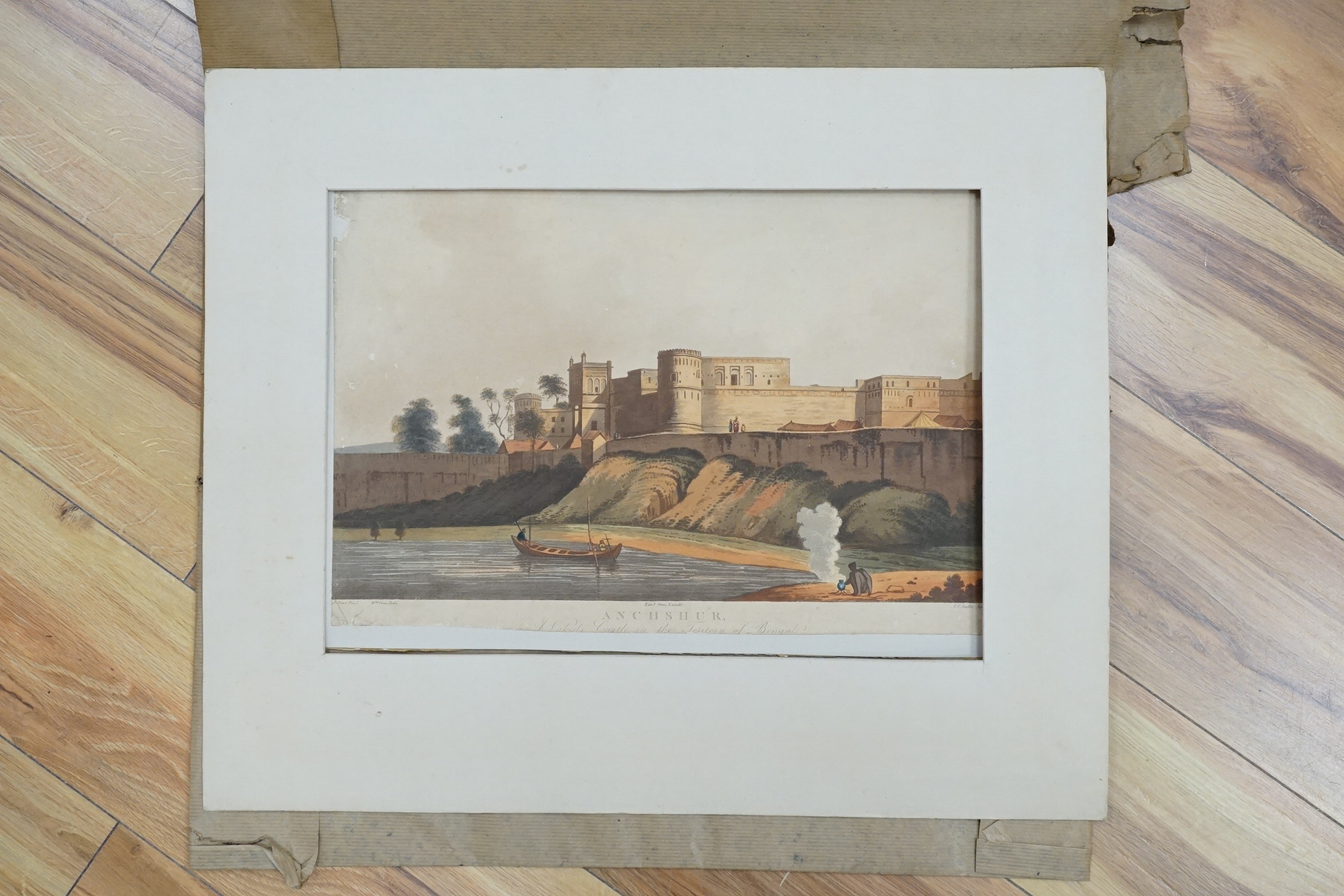 Joseph Constantine Stadler (19th. C), aquatint, ‘Anchshur, Bengal’, 31 x 44cm, unframed. Condition - poor